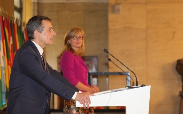 Federal Councillor Ignazio Cassis meets Bulgarian Foreign Minister Ekaterina Zaharieva. 