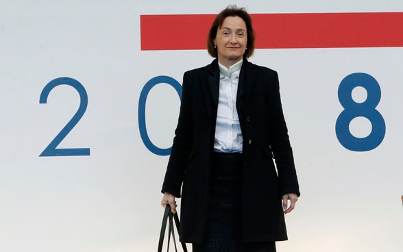 La Secrétaire d'Etat Pascale Baeriswyl pose pour une photo à la Conférence du Conseil ministériel de l'OSCE à Milan.