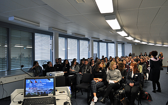 Representatives from UNESCO presenting the organization and career opportunities for young professionals.