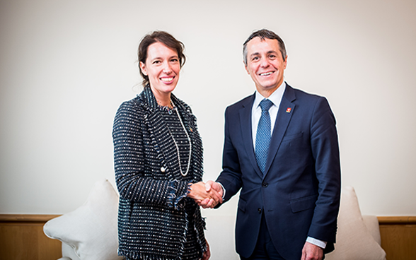 Le chef du DFAE avec la ministre des affaires étrangères du Chili, Carolina Valdivia, 24.04.2019.