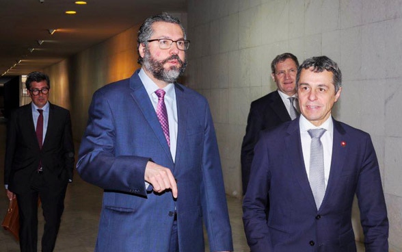 Federal Councilor Ignazio Cassis in conversation with the Brazilian Foreign Minister Ernesto Araújo.