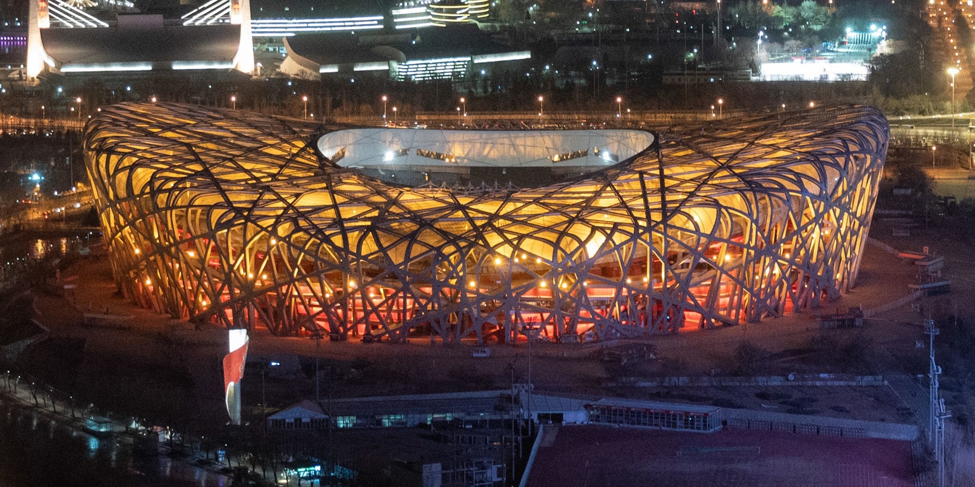 Eine Luftaufnahme des Bird’s Nest Stadium in Peking.
