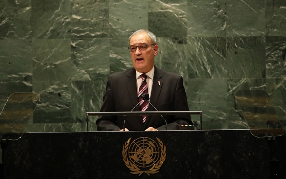 Il presidente della Confederazione Parmelin tiene il discorso ufficiale della Svizzera durante l’Assemblea generale dell’ONU.