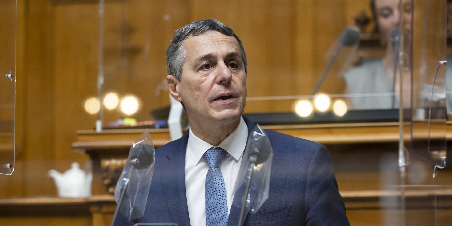 Le Président de la Confédération Ignazio Cassis s’adressant devant l’Assemblée fédérale réunie.