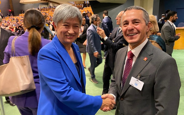 Il presidente della Confederazione Ignazio Cassis ha incontrato a New York la ministra degli esteri australiana Penny Wong. 