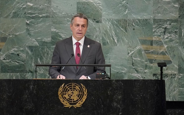 Bundespräsident Ignazio Cassis spricht vor der UNO-Generalversammlung in New York.