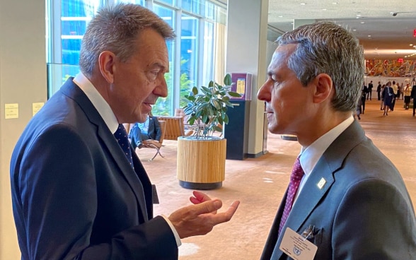 Il presidente della Confederazione Ignazio Cassis e il presidente del CICR Peter Maurer si incontrano a margine della settimana di apertura ad alto livello dell’Assemblea generale dell’ONU a New York.