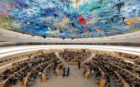 The Human Rights Council chamber at UN headquarters in Geneva.