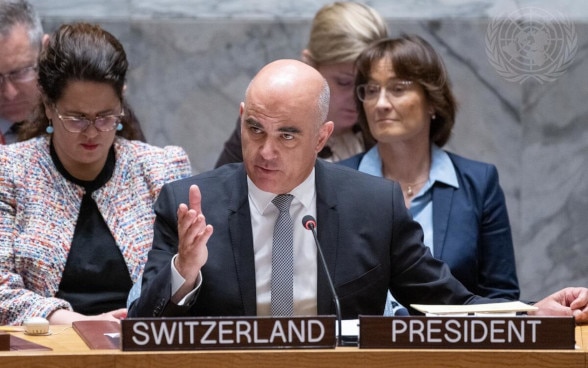 Le président de la Confédération Alain Berset s'exprime devant le Conseil de sécurité de l’ONU.