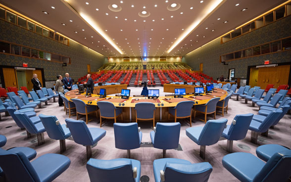View into the hall of the UN Security Council.