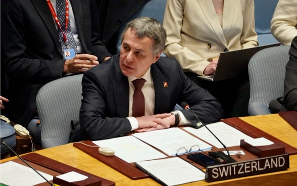 Federal Councillor Ignazio Cassis speaks at the UN Security Council.