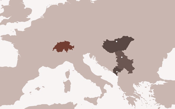 Grafico del viaggio del consigliere federale Cassis in Ungheria e nei Balcani occidentali dal 22 al 24 maggio.