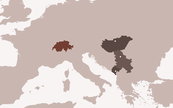 Graphic of Federal Councillor Cassis' trip to Hungary and the Western Balkans from 22-24 May.