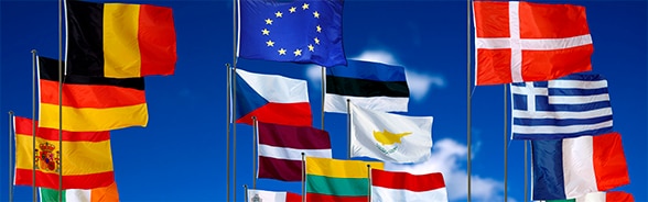 Flags of different EU-member states.