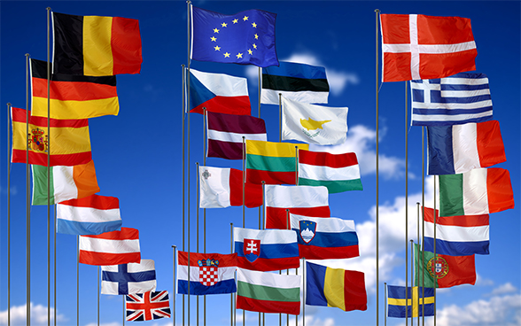 Flags of different EU-member states.