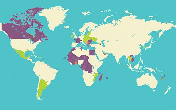 Map of the world showing the member states of the International Organisation of La Francophonie