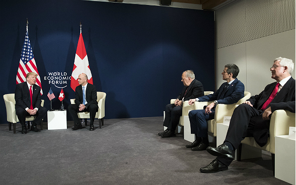 Treffen von Bundespräsident Berset und der Schweizer Delegation mit US-Präsident Trump.