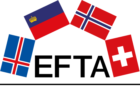 Das Logo der EFTA zeigt die vier Nationalflaggen von Island, Liechtenstein, Norwegen und der Schweiz.
