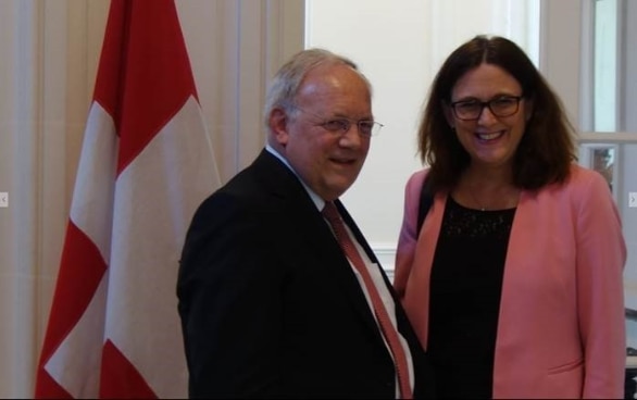 Le conseiller fédéral Schneider-Ammann et la commissaire Malmström 